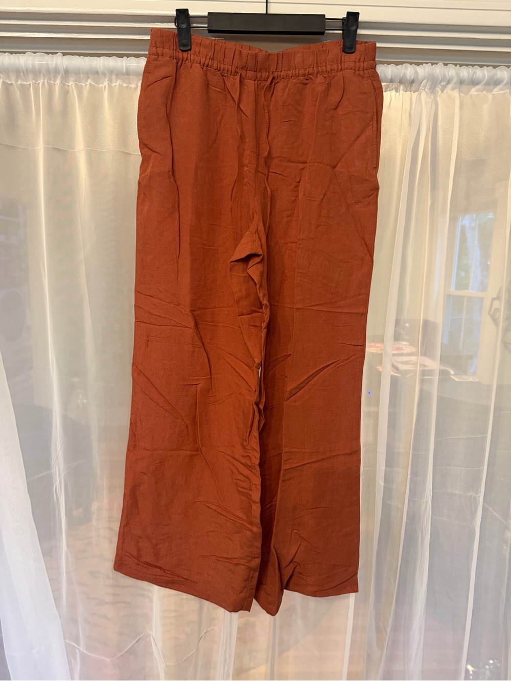 H&M Women’s Elastic Waist Wide-Leg Pants in Rust Orange